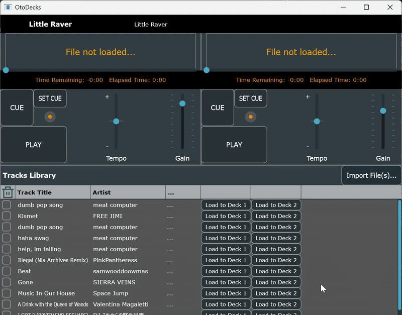 demo of DJ mixing app loading and playing track